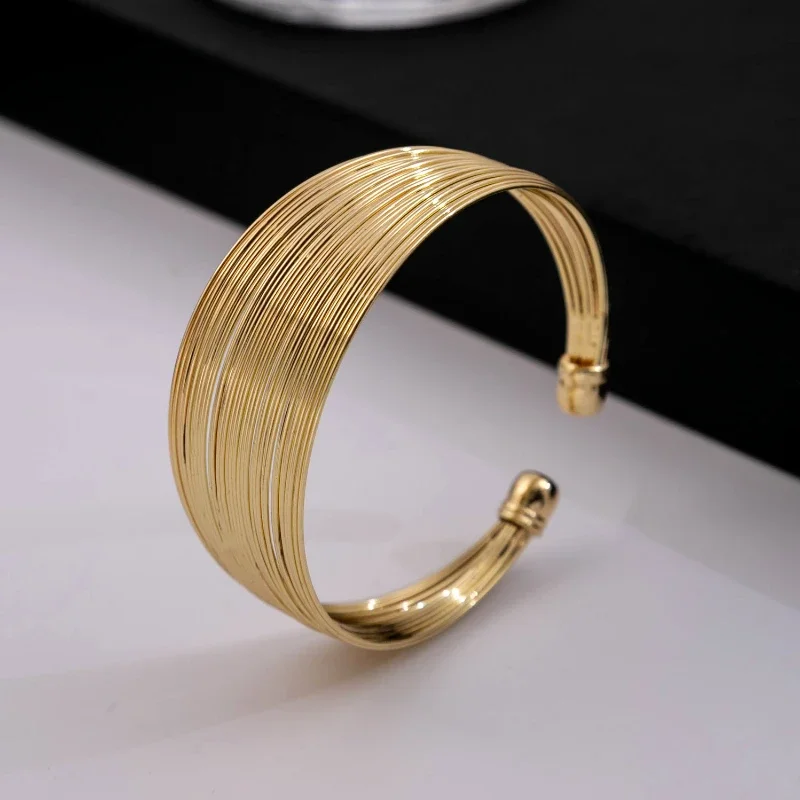 Pulseras De Acero Inoxidable Fashion Wire Wrap Open Wide Cuff Bracelet Bangle For Women Jewelry Vintage Metal Bangle Female