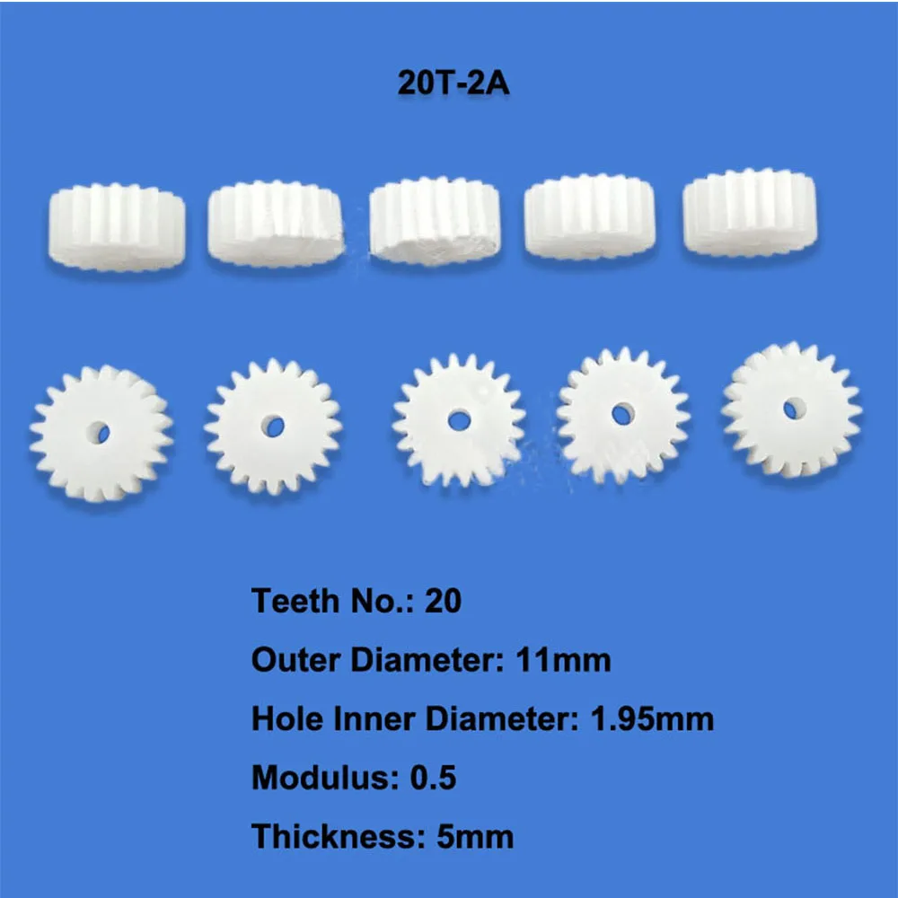 10Pcs 8T 9T 10T 12T 13T 14T 16T 18T 20T 8-20 Teeth 0.5 Modulus Spindle Plastic Gear Motor Shaft Reduction  1.5/2/2.5Mm Hole