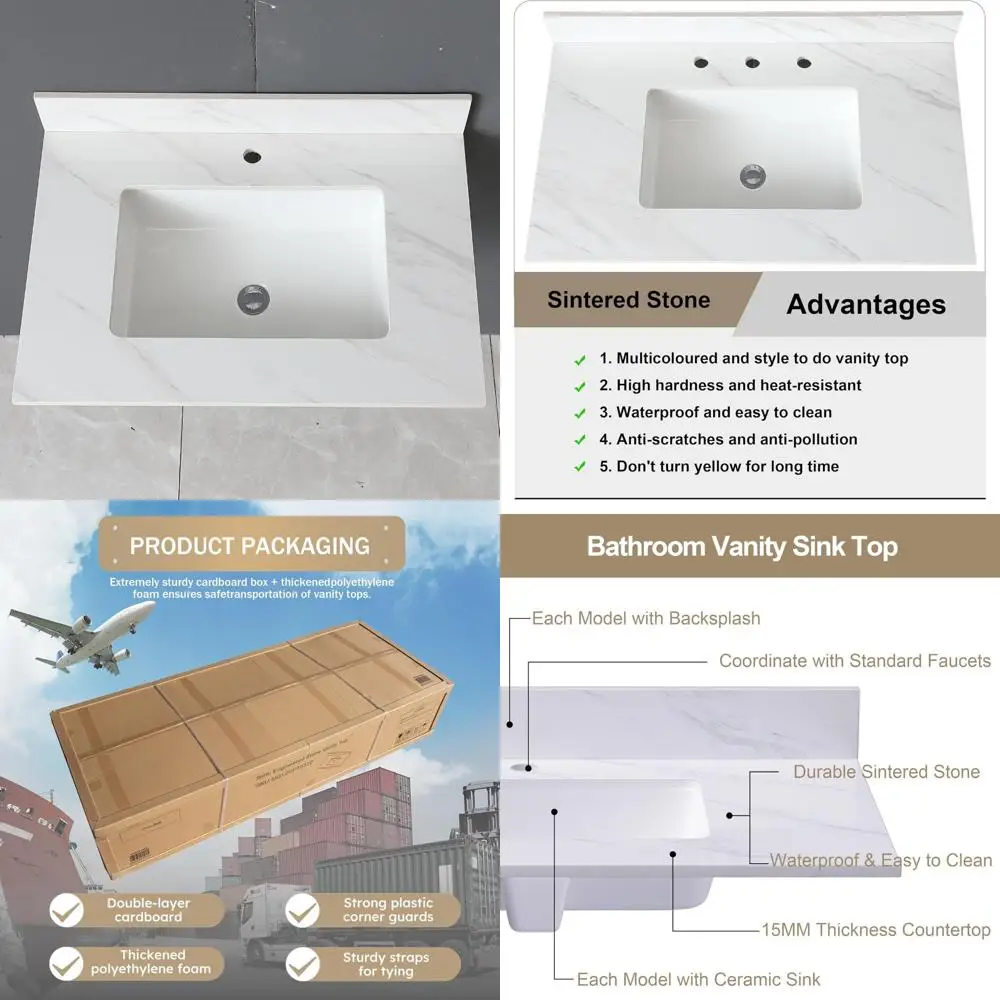 

Прямоугольная раковина под столешницу 22x31 дюйма, верхняя часть туалетного столика из спеченного камня