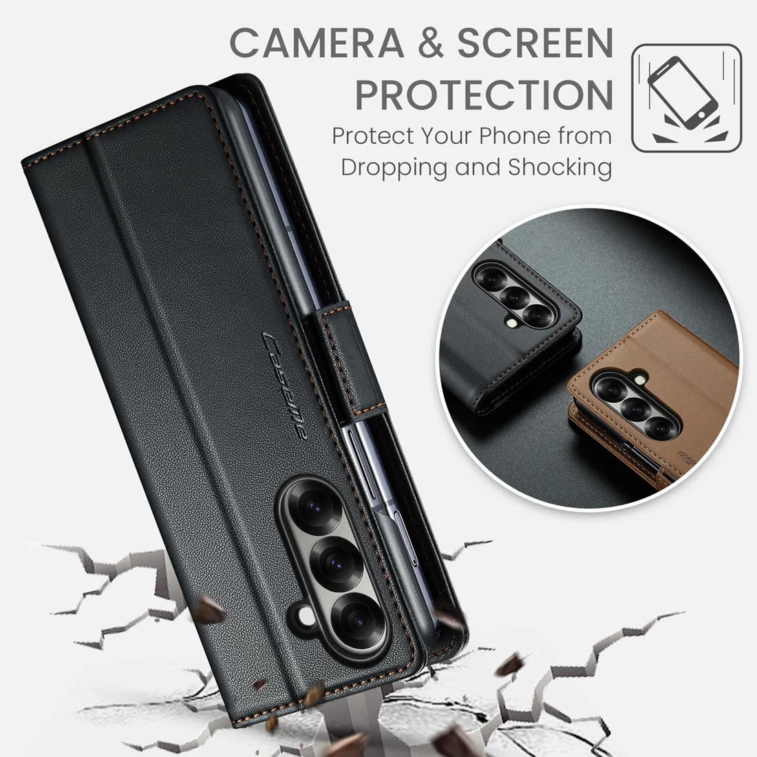 High-end negócios sle bla suporte de couro caso de telefone para samsung galaxy z fold 7 corpo inteiro à prova de choque carteira titular do cartão capa