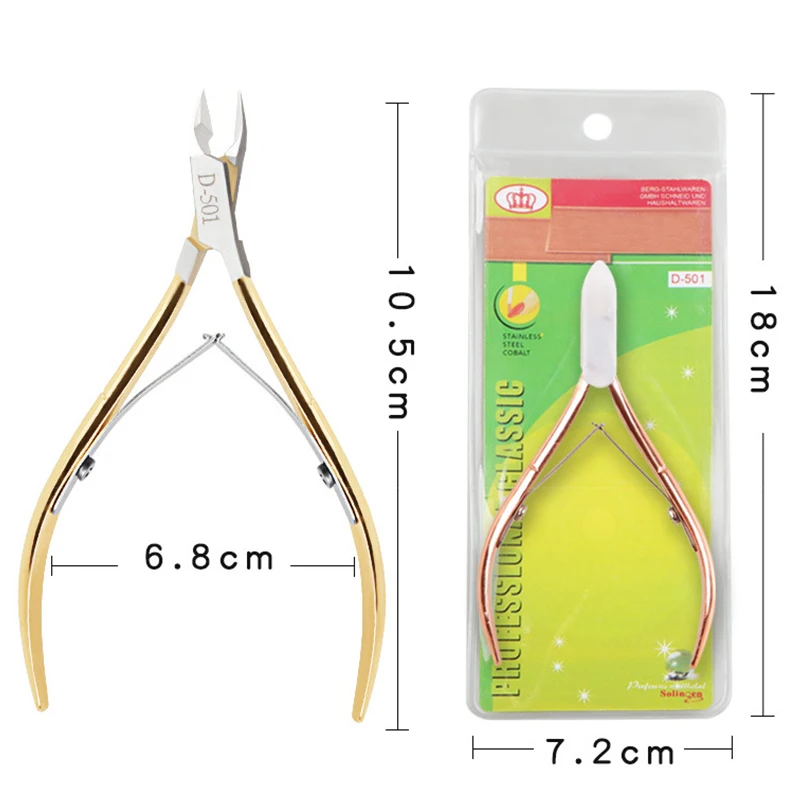 Pinza para cutículas de acero inoxidable, tijeras profesionales para quitar los dedos, cortaúñas para manicura, herramientas para la piel muerta, color dorado