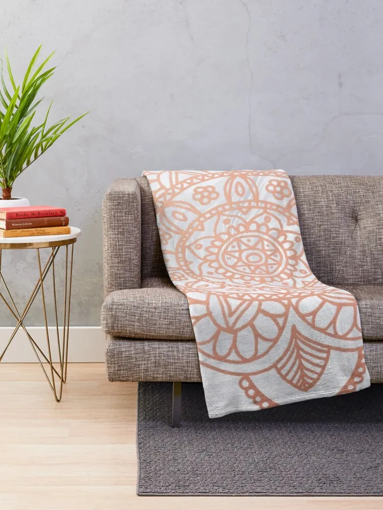 Rose Gold Mandala on White Marble Throw Blanket Thermals For Travel Tourist Plaid For Decorative Sofa Blankets