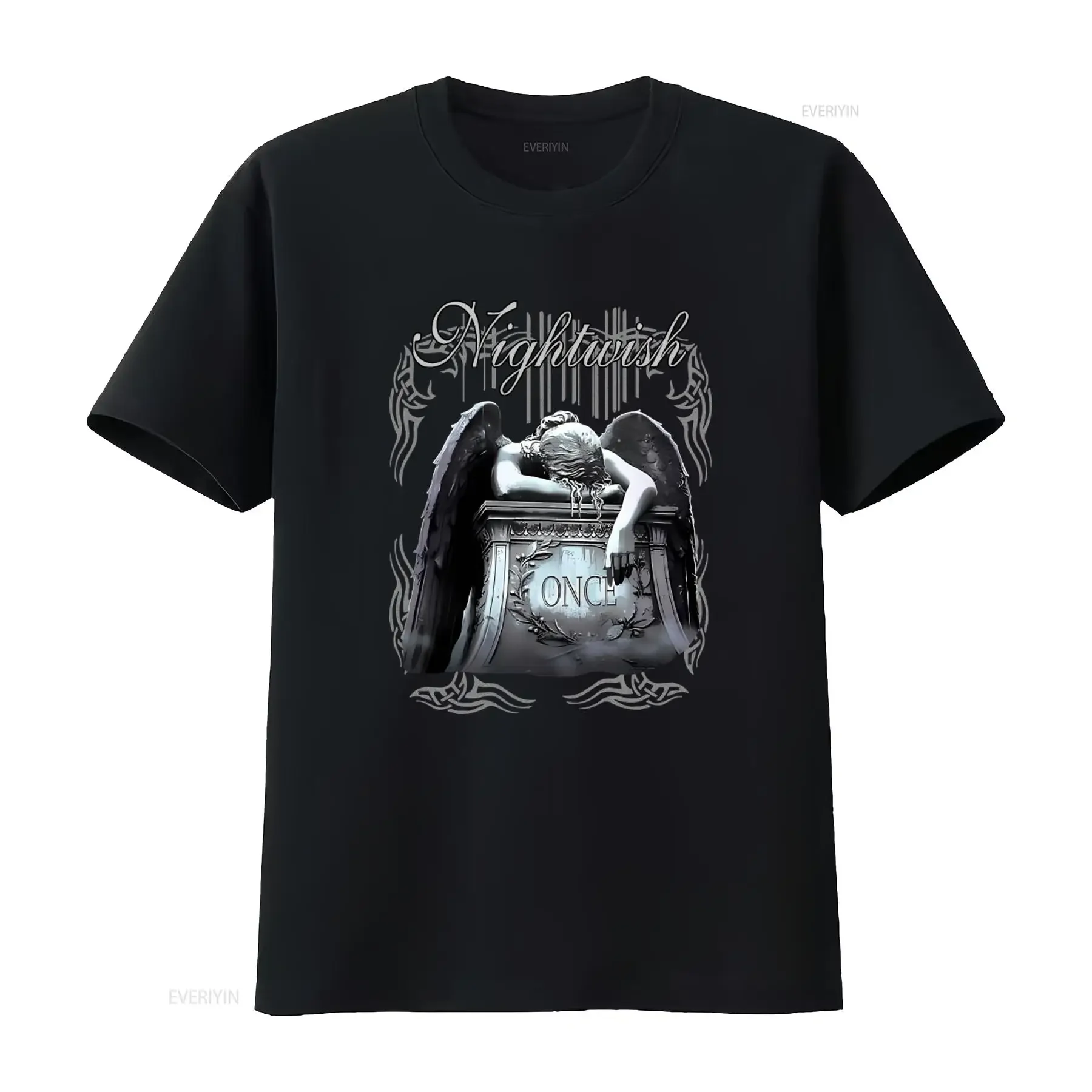 NIGHTWISH Once Symphonic Vintage Design Herren-T-Shirt aus schwarzer Baumwolle, S 5XL, Vintage-Waschung, vielseitig, bequem, leicht grafisch