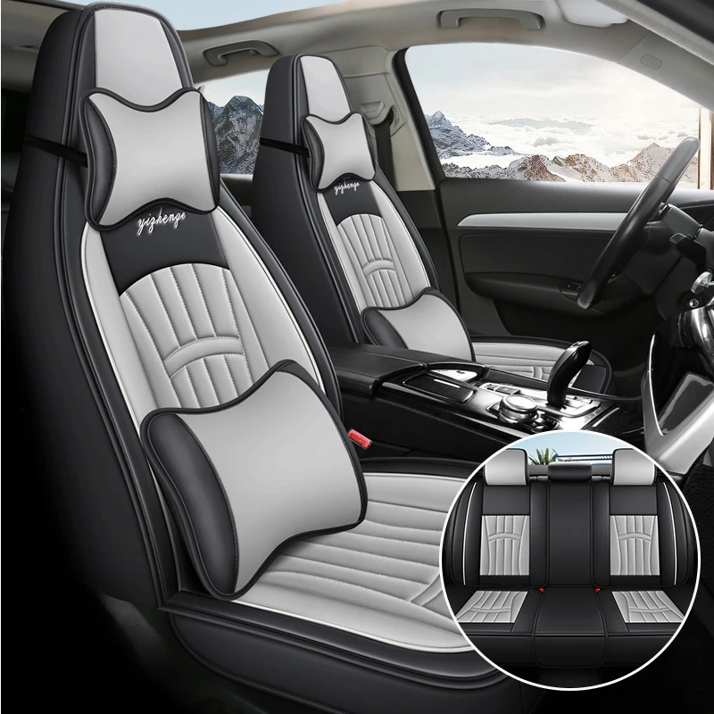 (Luxury Edition) Five-Seater Car Seat Covers with 2 Headrests and 2 Lumbar Supports, Luxurious Pu Leather Full-Cover Integrated Headrest Car Seat Covers, Universal, Comfortable, Breathable, and Wear-Resistant, Suitable for All Seasons, Three-Dimensional Full-Wrap Design, Fits the Seats Well, Storage Pocket Design, Convenient Storage, Available in Five Colors, Suitable for Various Models Such as Sedans, Suvs, Trucks, Etc