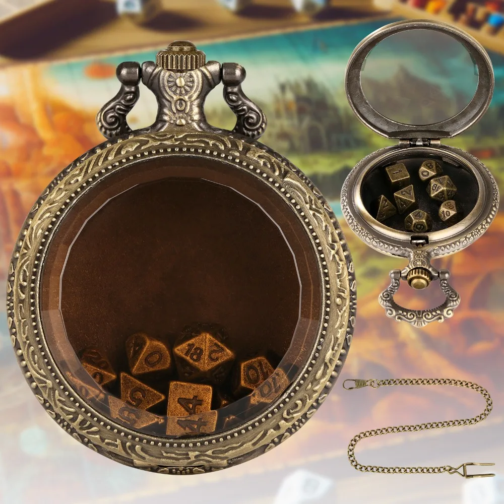 Alloy Dice Watch Case Detachable Waist Chain Dice Storage Structure Vintage Pocket Watch Shell Transparent Cover Retro