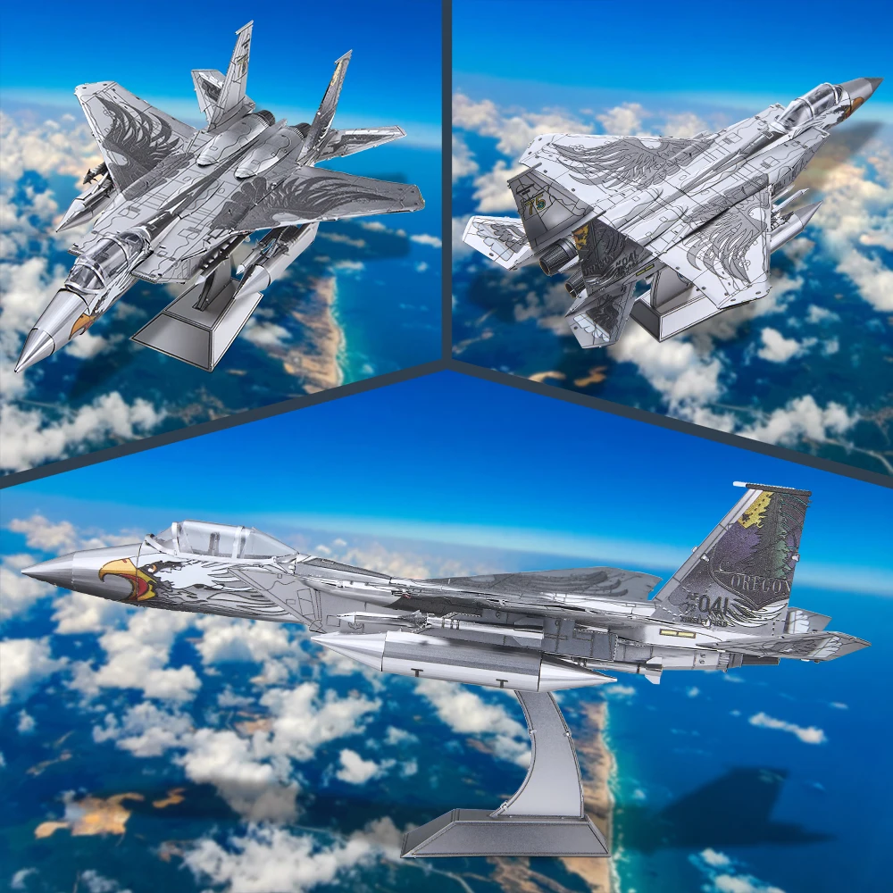 Piececool kit Model perakitan F-15 teka-teki logam 3D untuk dewasa DIY pesawat tempur Jigsaw untuk koleksi hadiah ulang tahun