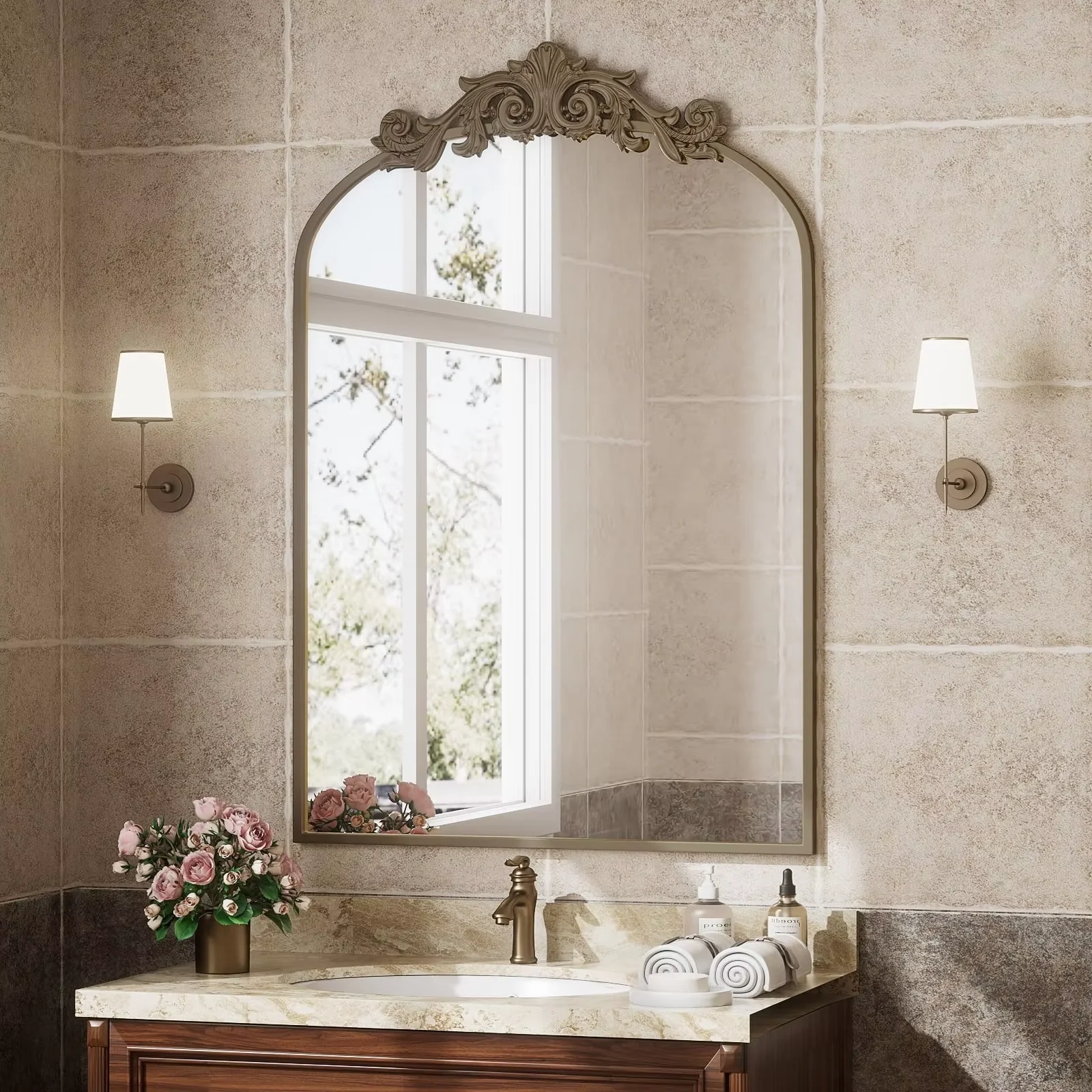 

24”x36" Arched Vanity Wall Mirror Decorative Vintage Bathroom Mirror