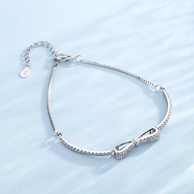 925 Sterling Silver Bow Bracelet Micro Inlay Zircon Bracelet French Elegant Fashion Women Bracelet Jewelry