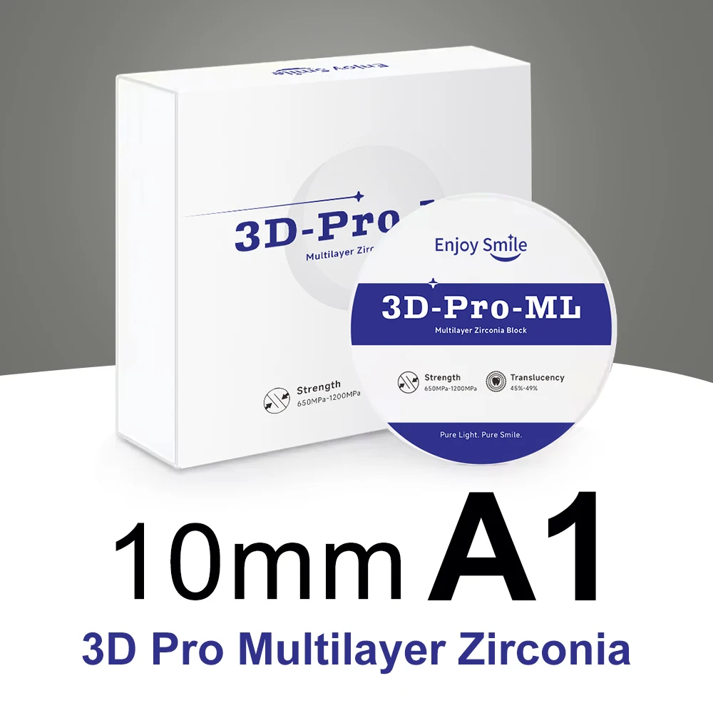 

Enjoysmile Zirconia Multilayer Block 98mm*10mm A1 A2 A3 Open System 3D PRO Multilayer Zirconia Disc for CAD CAM Dental Materials