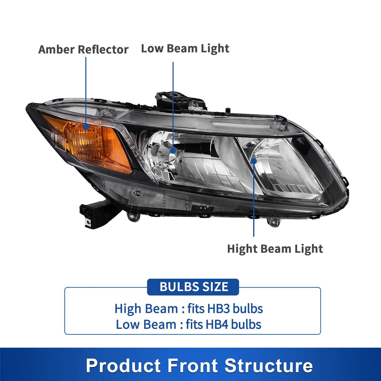 Black Headlights For 2012-2015 Honda Civic Sedan 4-Door 2012 2013 Coupe Headlamp view 5