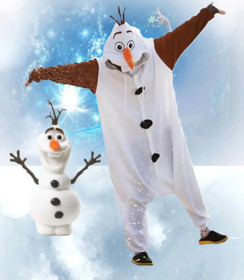 Disney Frozen Olaf Snowman Cosplay Costume Anime Adult Pajamas White Jumpsuit Party Dress Fleece Cartoon Sleepwear