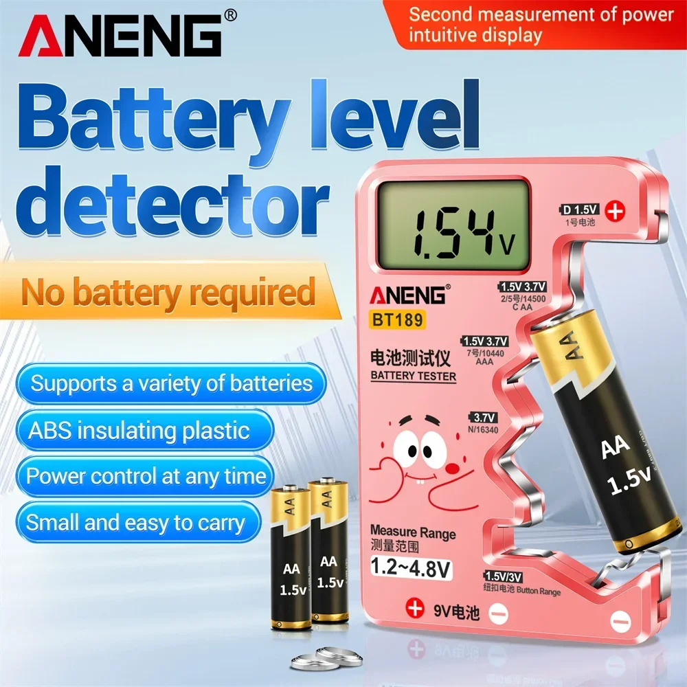 ANENG BT189 Penguji Baterai Sel Detektor Bank Daya 9V N D C AA AAA Alat Penguji Baterai Tombol Tampilan LCD Rumah Tangga Universal