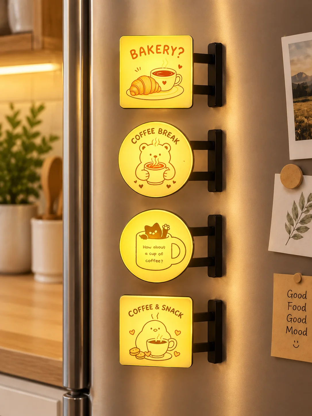 Decorative Mini Light Box Sign, Light Up Refrigerator Magnet, Cat Coffee Magnetic Night Light for Coffee Machine