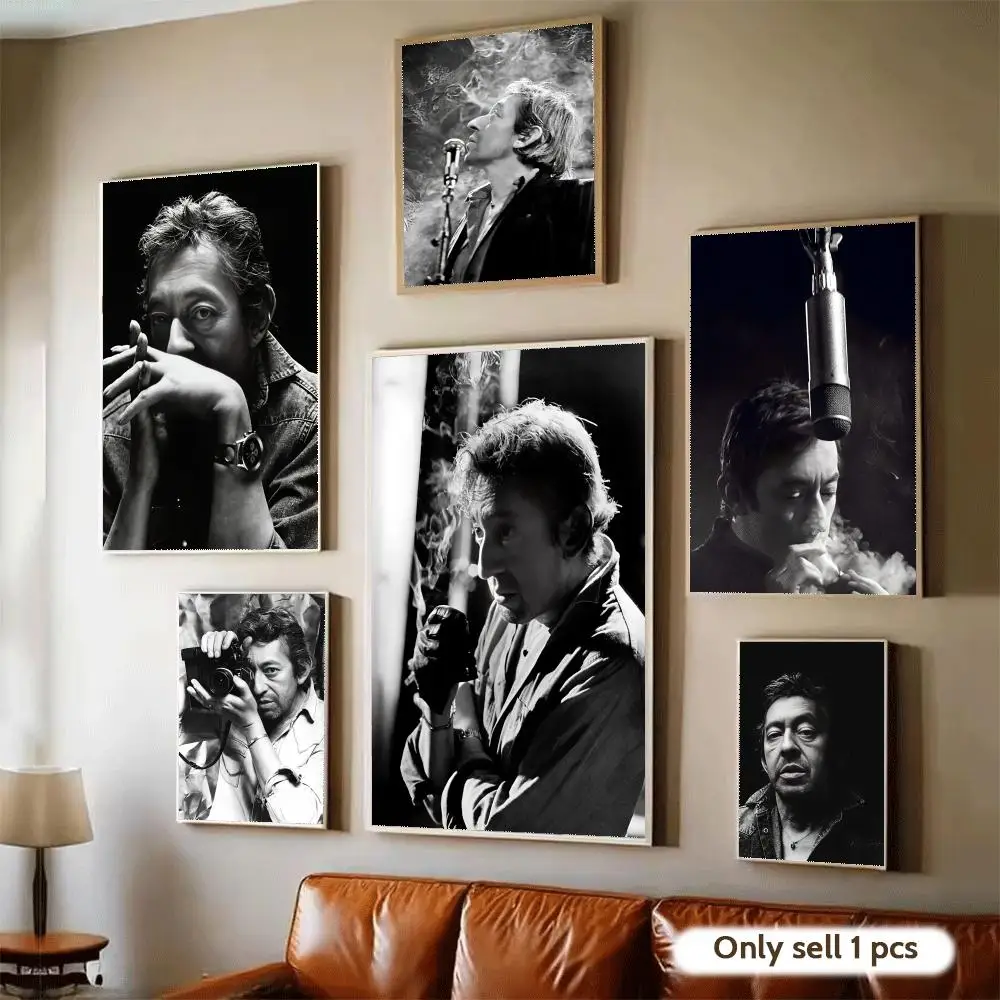 French Singer S-Serge Gainsbourg Poster Waterproof Wall Art Sticker for Home Bar Decoration, Self-Adhesive Room Wall Decor Mural