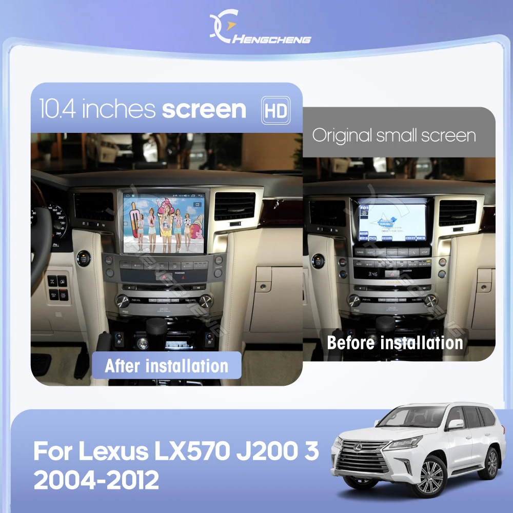 10.4inch For Lexus LX570 J200 3 2004-2012 GPS navigation stereo  car radio multimedia player Android13 Auto Carplay 4G 360camera