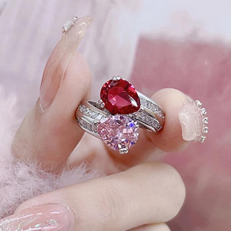 925 Sterling Silver Luksusowy pierścionek z różową cyrkonią dla pań Regulowany pierścionek Biżuteria na przyjęcie Prezent