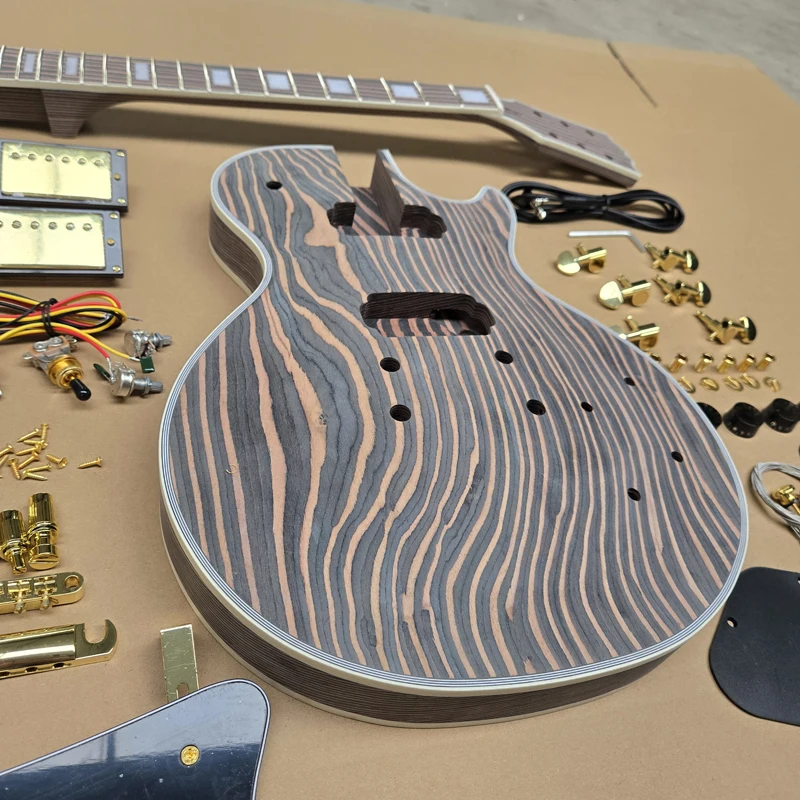 DIY electric guitar semi-finished set, zebrawood, gold hardware, standard size, high quality, free shipping