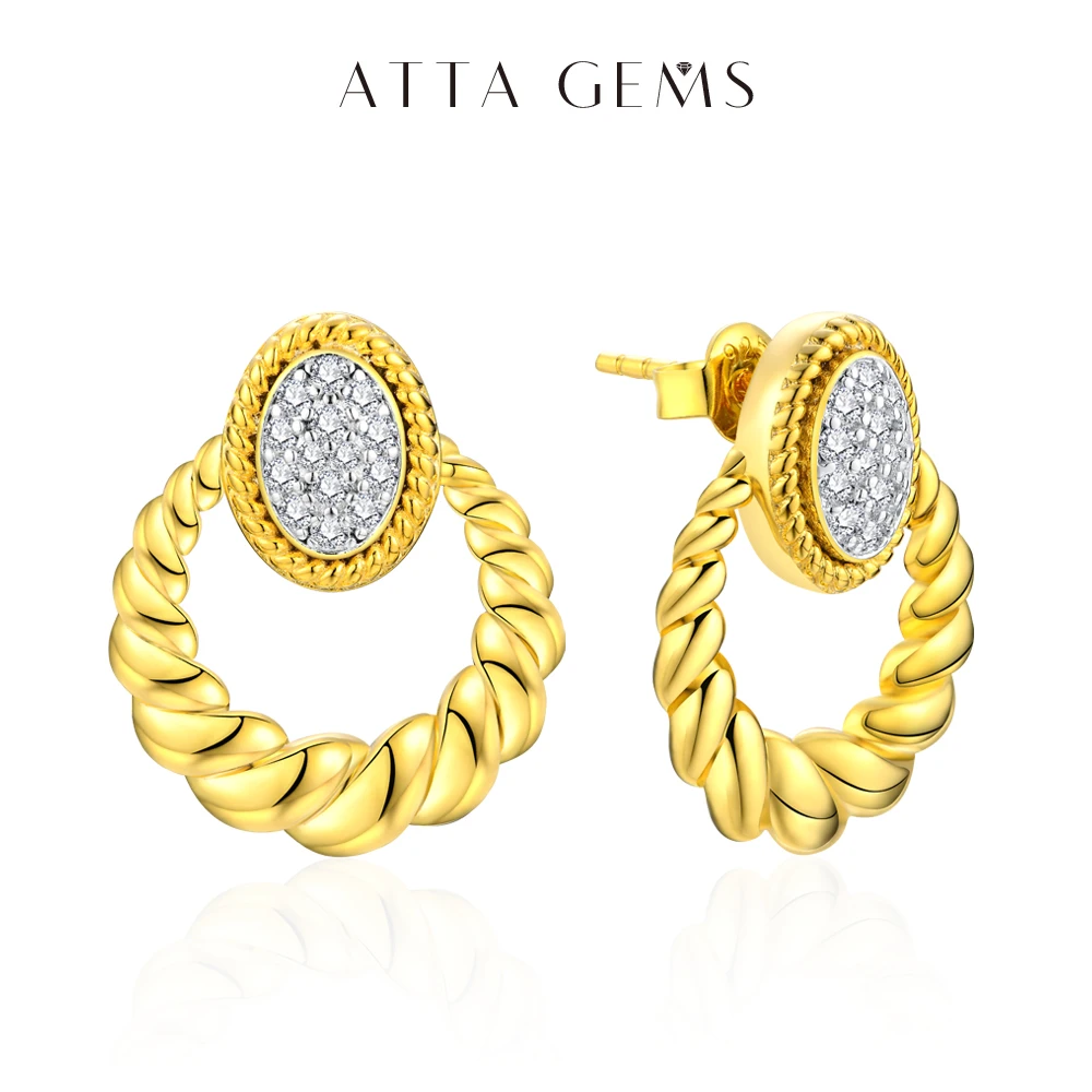 

ATTAGEMS Luxurly Solid 10K 14K Gold Moissanite Stud Earrings for Women Passed the Diamond Tester Wedding Engagement Party Gift