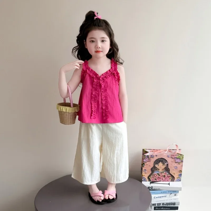 Girls' Korean Set Summer 2026 New Style Baby Girls' Ear Ear Edge Strap Summer Dress Children's Thin Two Piece Set Trendy