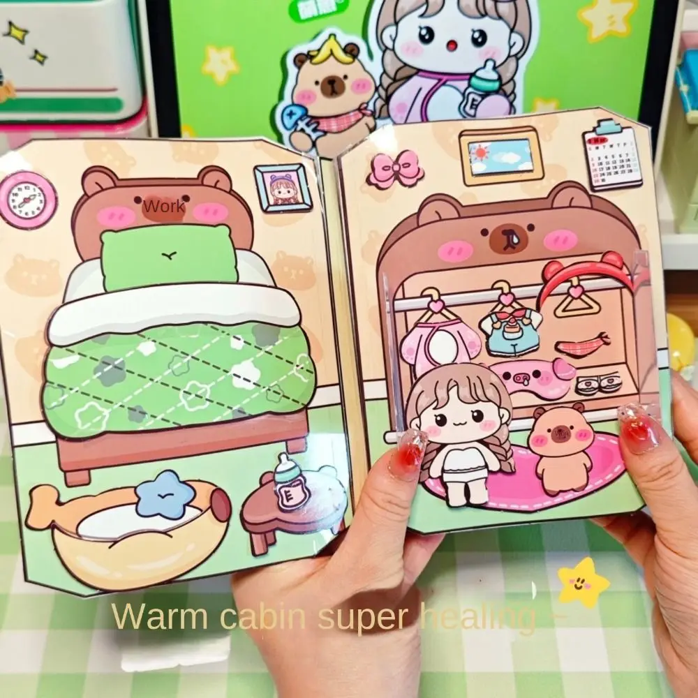 手作り素材DIYピンチブック早期学習モンテッソーリカピバラ静かな本ピンチデザイン漫画3Dステッカーブック