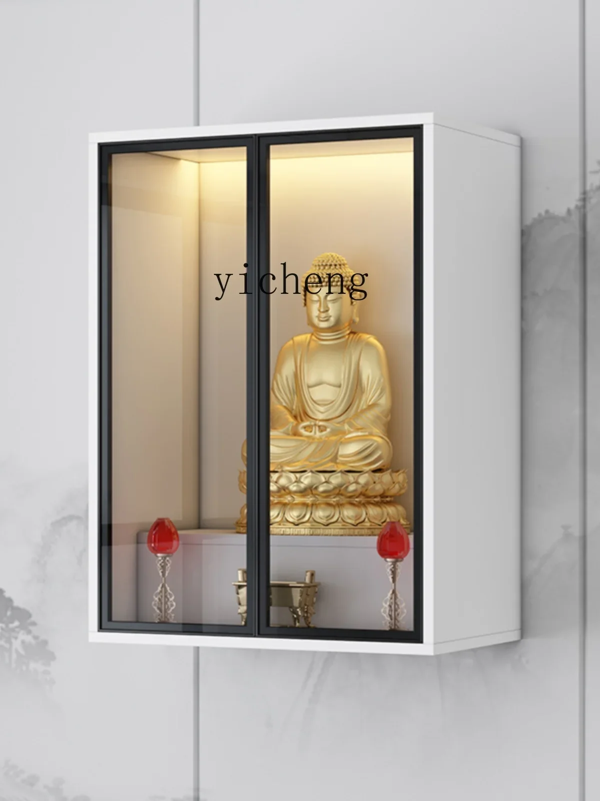 ZZ الحائط بوذا ضريح مذبح مذبح خزانة المنزل طاولة العبادة إله الثروة بوذا ضريح #2