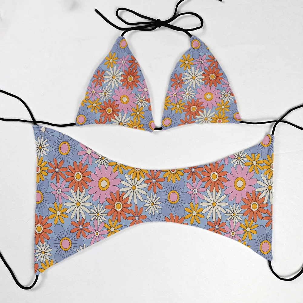 New tropical flower bikini set 3D printing fashion sexy beach swimsuit leisure vacation sunbathing water sports swimsuit