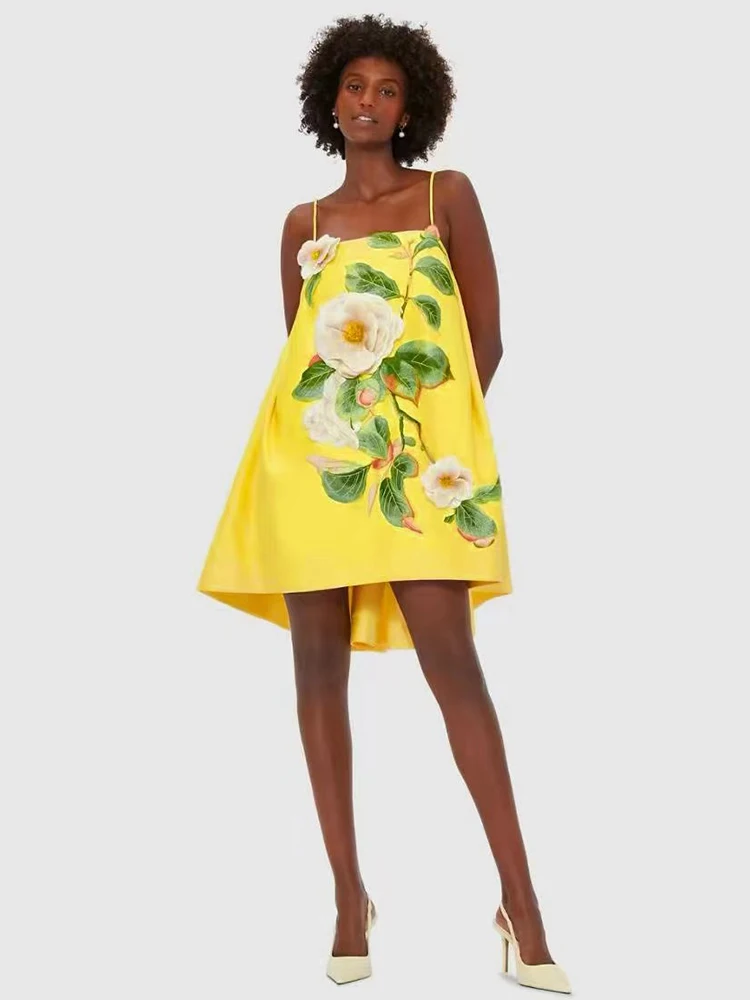 Robe dos nu sexy à motifs de fleurs brodées lourdes, robe d'été pour femmes, jupe bouffante ample et large à la mode, 2025