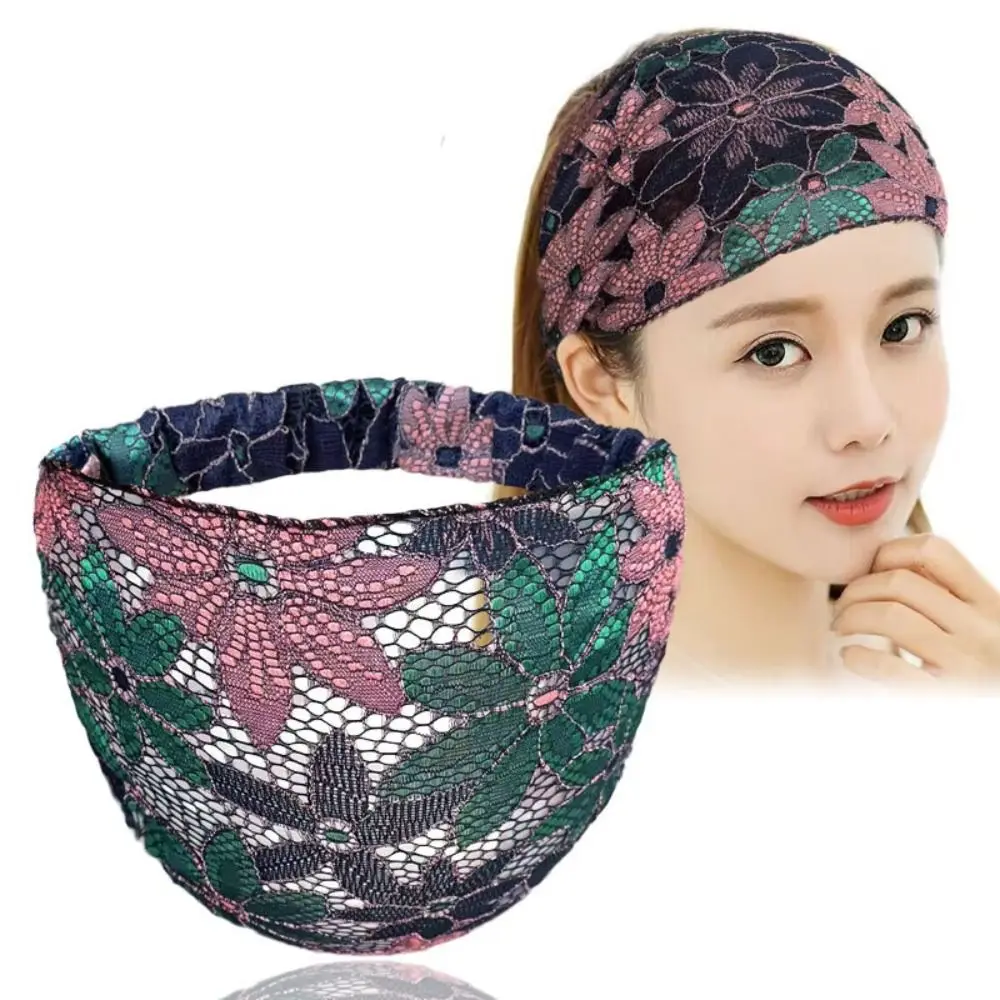 Moda antiscivolo Mesh Flower fascia Hollow fasce per capelli in pizzo leggero accessori per capelli copricapo Wide Side Head Wrap Mother