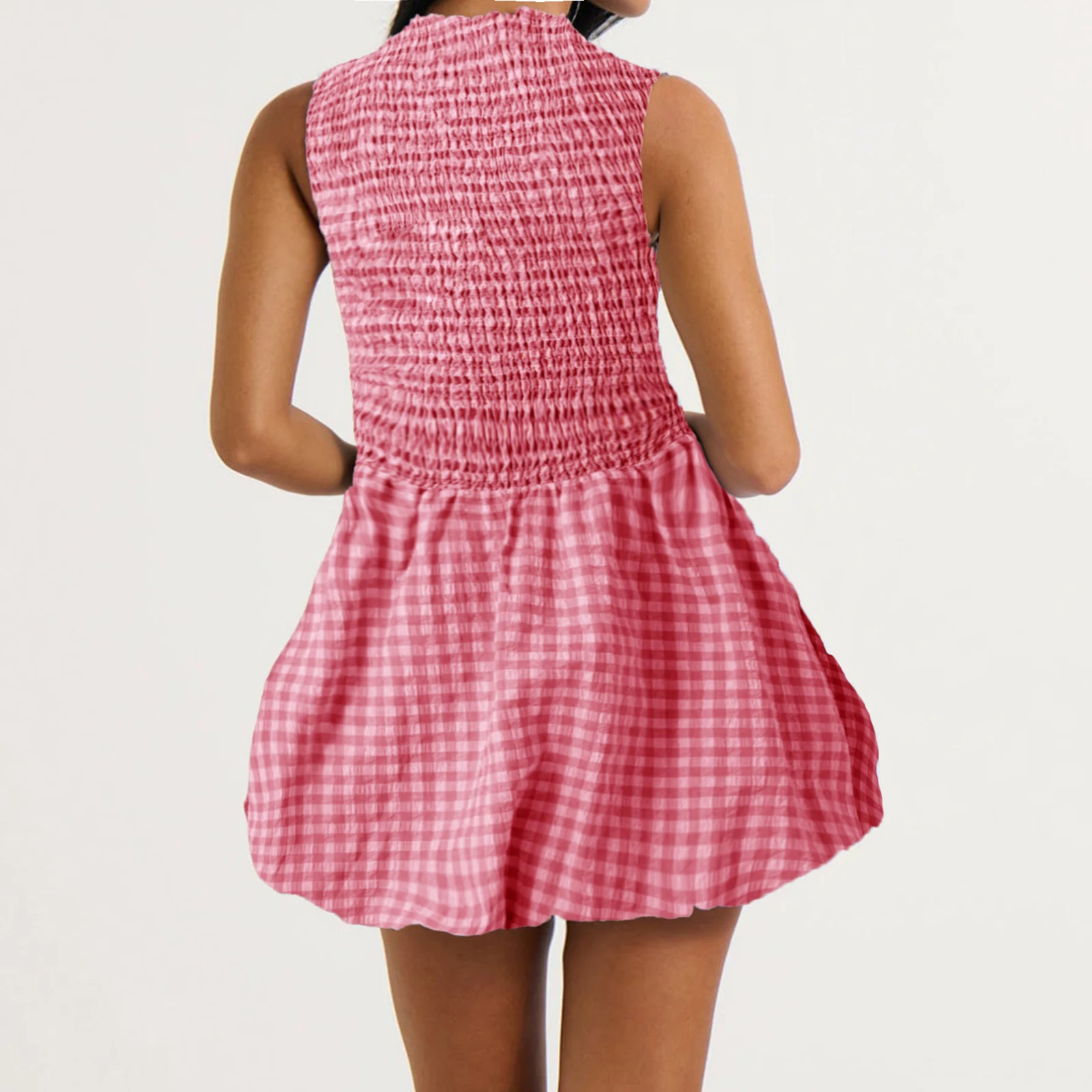 Mulheres verão y2k vintage gingham tanque vestido smocked em torno do pescoço sem mangas fairycore grunge bodycon mini vestido bolha festa clube
