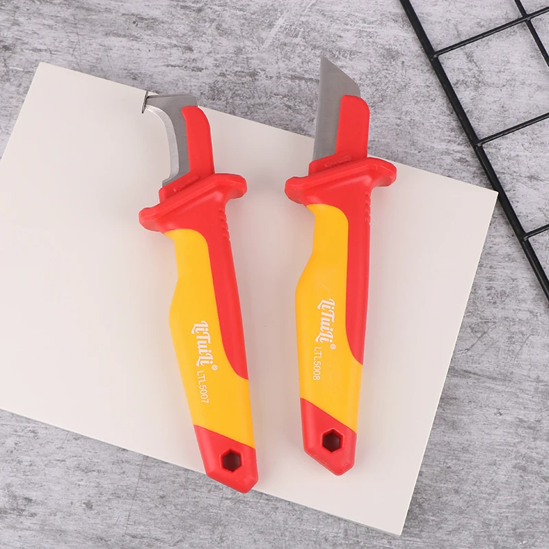 New Electrician Knife Insulated Cable Stripping Snips Straight Curved Hook Fixed Blade Wire Stripper Peeling Hand Tool