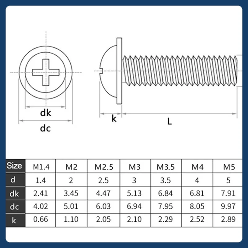 M1.4 M1.7 M2 M2.5 M3 M3.5 M4 M5 M6 رأس مستدير مع مسامير الوسادة مع مسامير الوسادة مع مسامير الوسادة #2