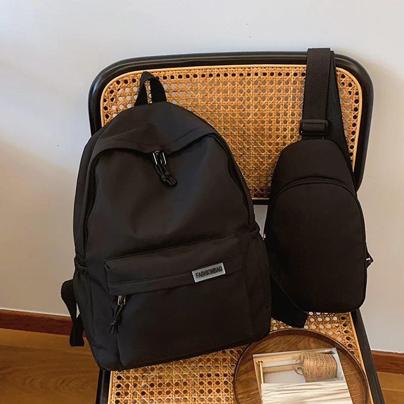 2pcs Bagset back to school Nylon Women Backpack Female Travel Bag Solid Color Large Capacity School Season Casual Schoolbag