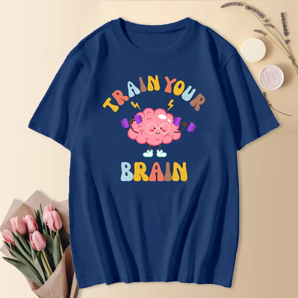 Train Your Brain TShirt Fitness Tee Mental Health Shirt Funny Counselor Shirt Bookworm Tops Teacher Life Shirt GYM Trainer Tees