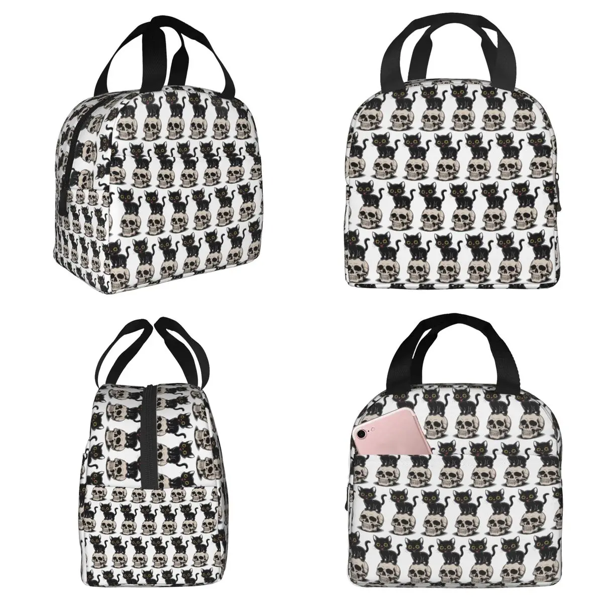 Gothic Black Cat Stand On Skull Insulated Lunch Bag for Women Office Cooler Thermal Food Box Tote Portable Lunch Boxes Container