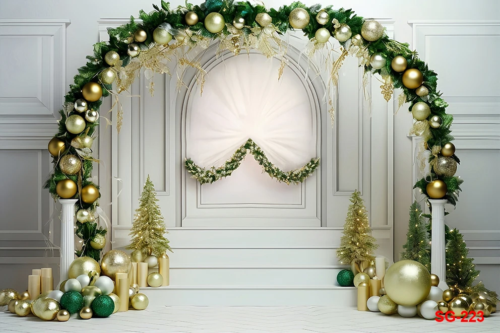 Green Pine Needle Arch Background Winter Christmas Balloon Xmas Tree Kids Family Portrait Decor Photography Backdrop Studio