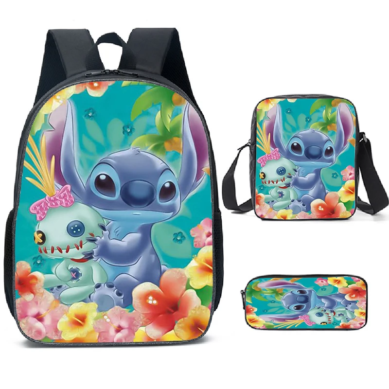 Mochilas Lilo & Stitch dos desenhos animados, mochilas escolares simples e leves, lindas bolsas de viagem para crianças, meninos e meninas, 3 peças