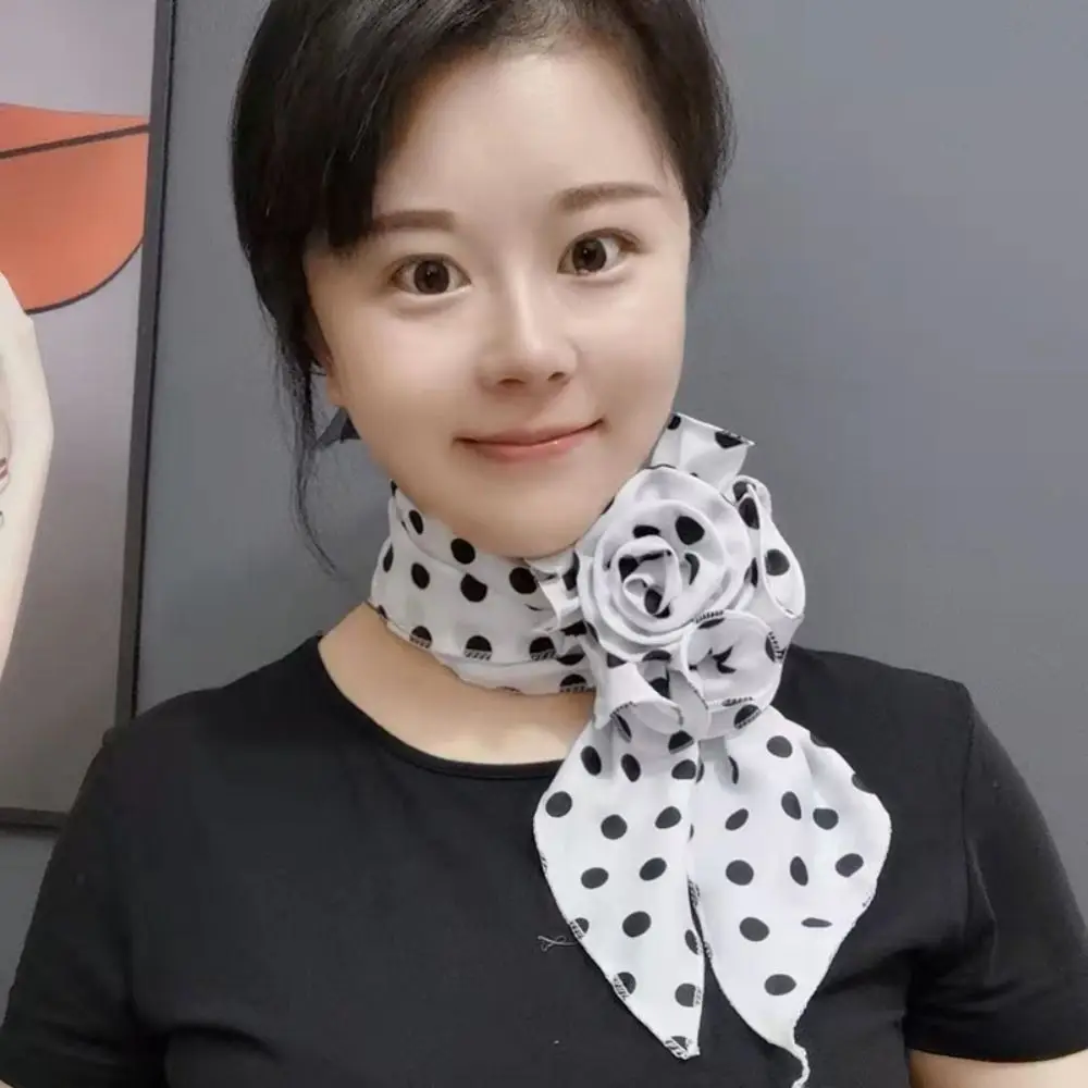 Sweet Flower Chiffon Scarf Elegant Versatile Rose Decor Neck Scarf Detachable Floral Scarf Shawl Women