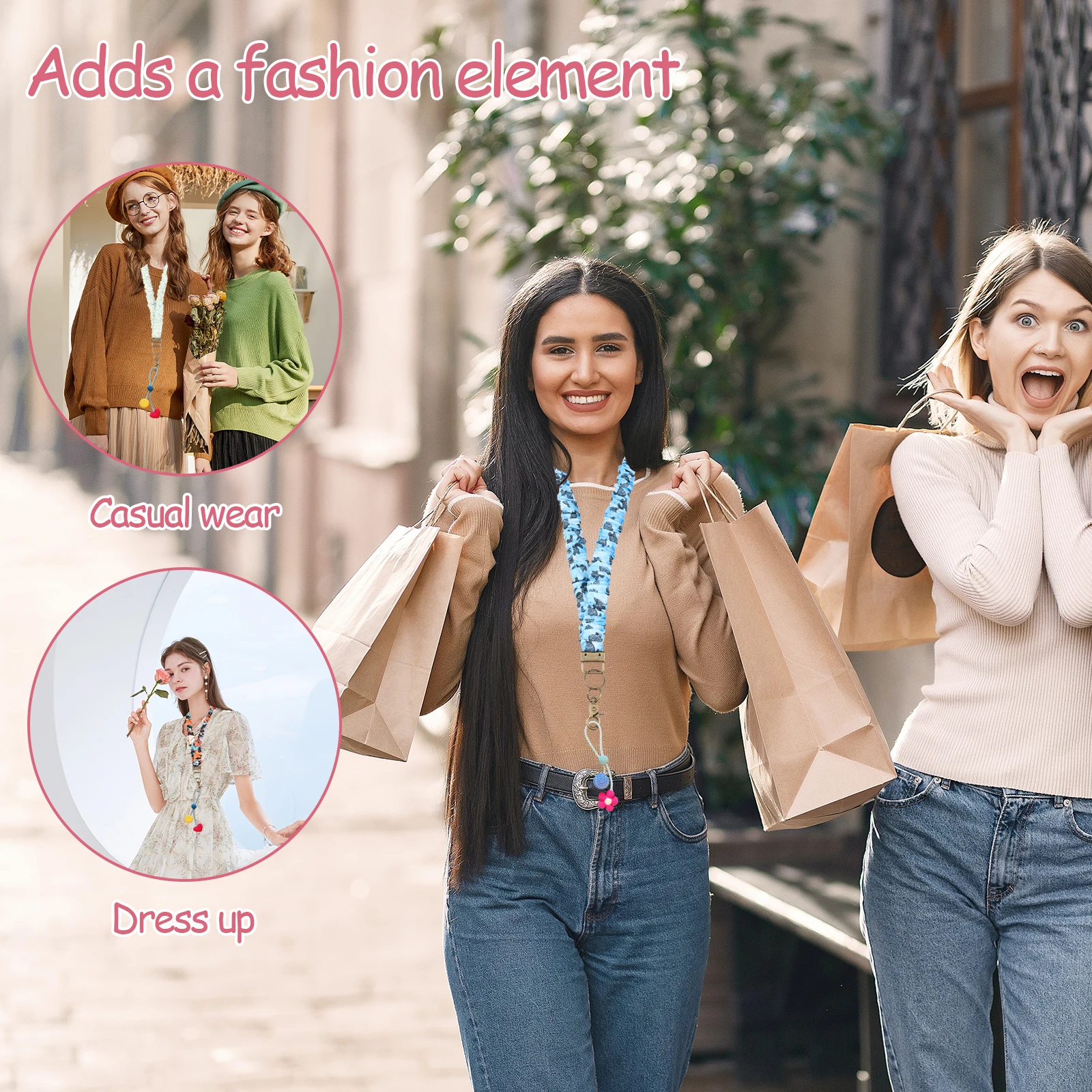 Cordino elastico per scrunchie da 6 pezzi per badge identificativi e chiavi Simpatico cordino retrattile per il collo con clip per insegnanti donne infermiere scuola