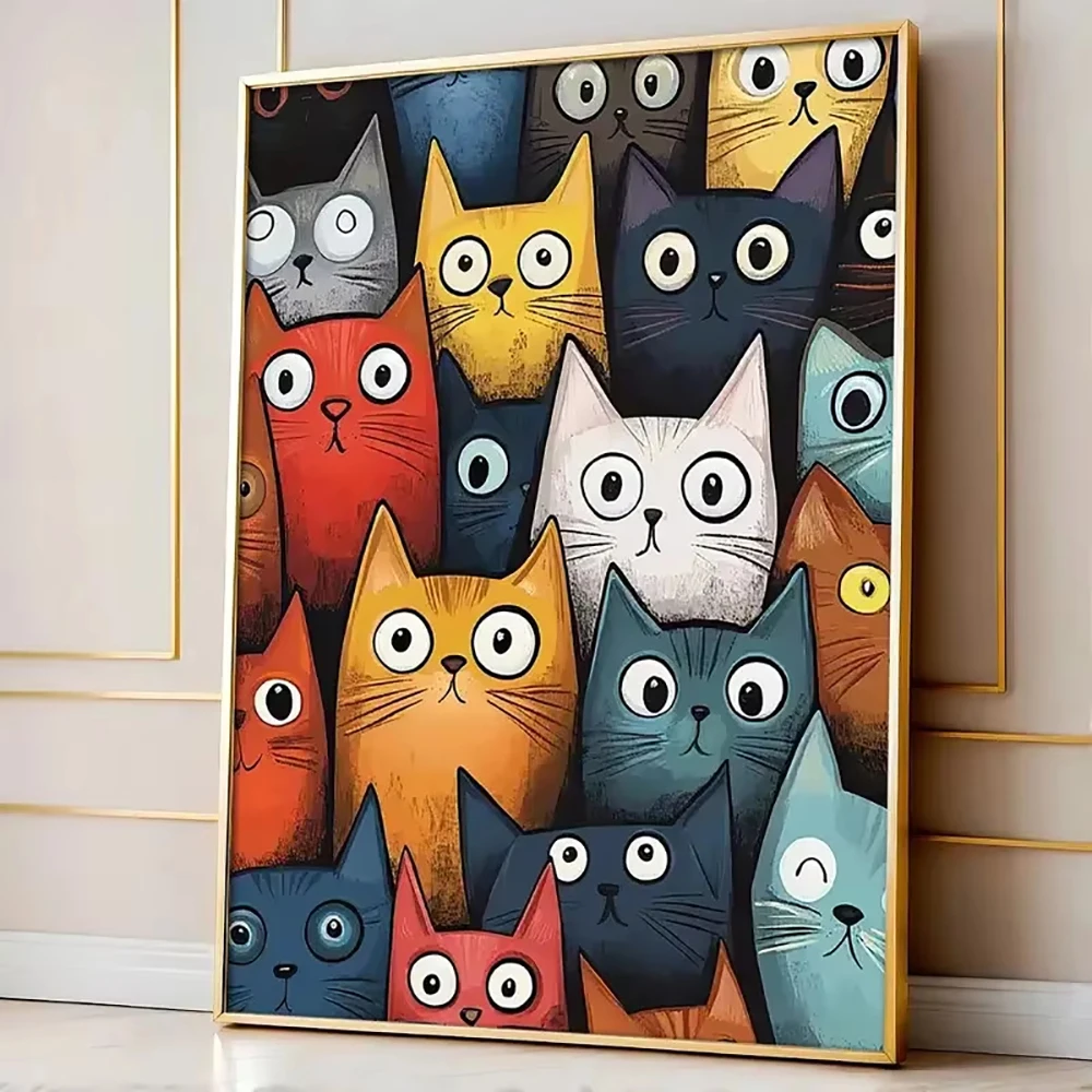 Nordic Cartoon Cat Canvas Paintings Wall Art Picture Colorful Cat Animal Poster Prints Ideal for Home Decoration in Living Rooms