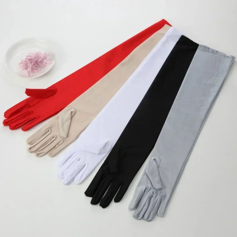 Fashion Long Gloves Satin Opera Evening Party Prom Costume Glove Black White Pink Gray Beige Red 2024 New Hot Sale Hand Gloves