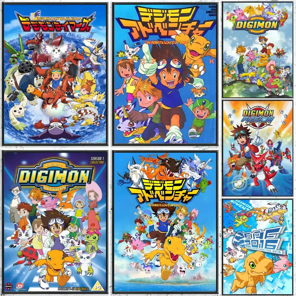 Anime Digimon Poster Self-Adhesive Waterproof Wall Stickers, Coffee Bar Home Wall Decor