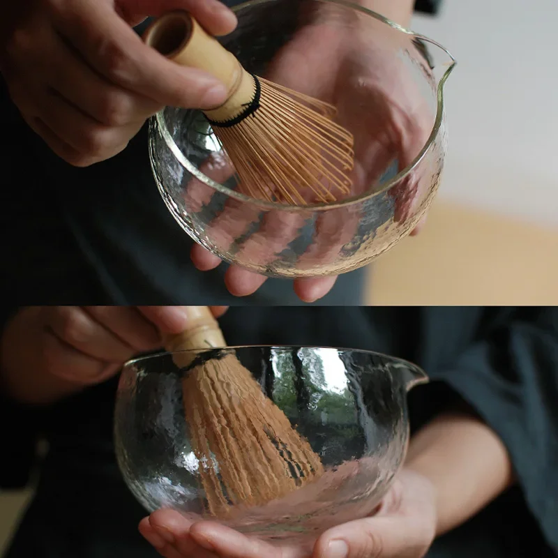 1/2/3pcs Textured Glass Matcha Bowl With Pouring Spout Handmade Japanese Style Green Tea Ceremony Chawan Tea Set Accessories