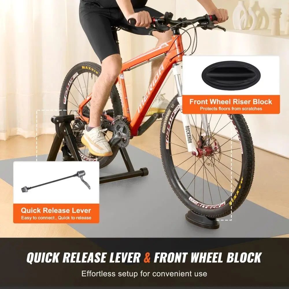 Portable Noise-Reducing Fluid Bike Trainer Stand for 26 -29 Inch Wheels - Quick-Release Lever & Front Wheel Riser