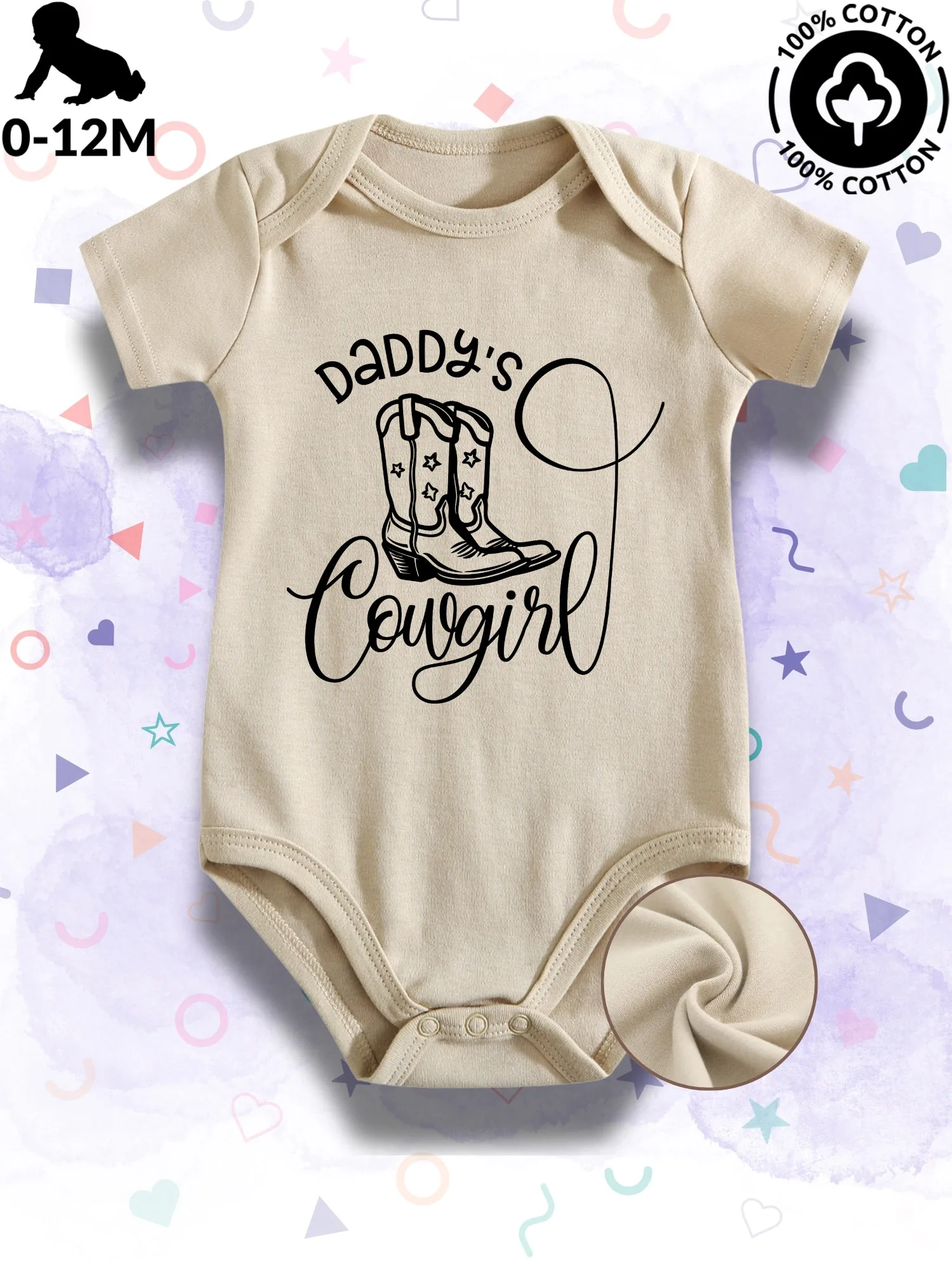 

Детский комбинезон-боди унисекс Daddy's Cowgirl, 100% хлопок, мягкий, всесезонный, бежевый, для ползания, 190 г/м²
