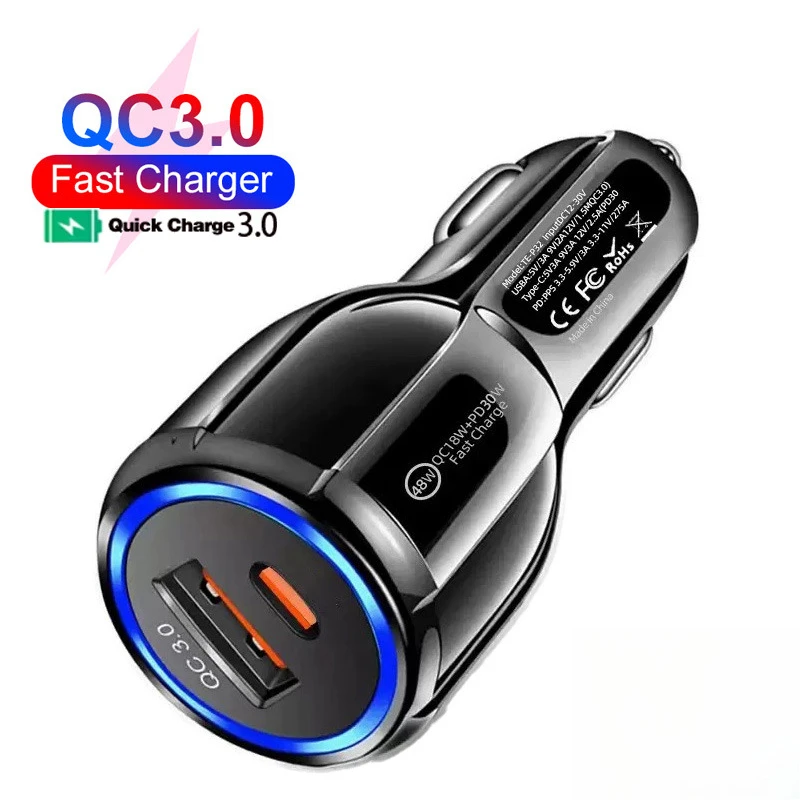 

30W48W60W Car Charger 2 Ports Car Charger Fast Charging QC3.0 PD12W PD20W PD30WCar Cigarette Lighter Flash Charge For phones