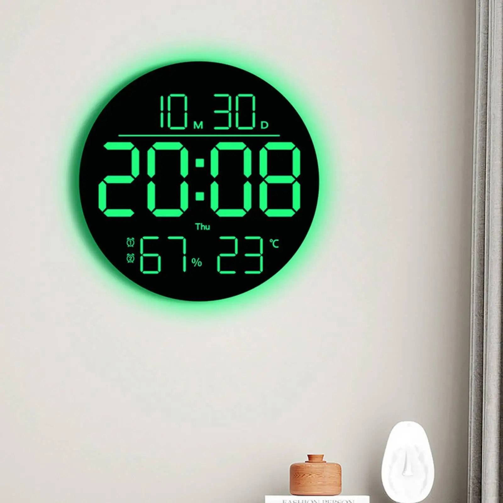 Electronic Wall Clock with Illuminated Perimeter Large Numerals for Living Room Bedroom Office Use