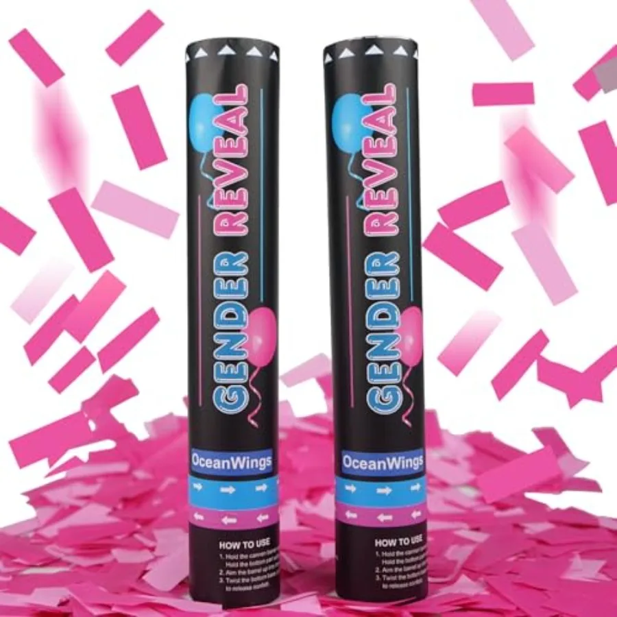 

Gender Reveal Pink Confetti Cannon, Biodegradable Party Poppers for Girl, Baby Gender Reveal Decoration Ideas Party Favors 2 Pa