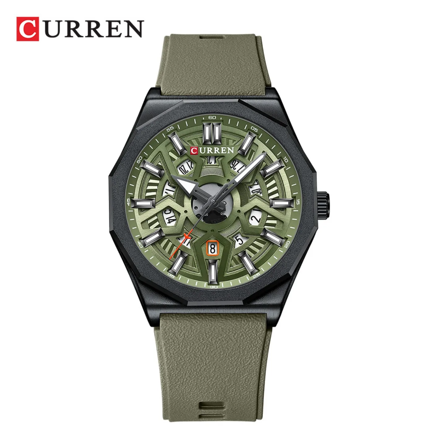 Montres-bracelets CURREN au design tendance pour hommes, bracelets en silicone décontractés, montre à quartz avec date automatique et aiguilles lumineuses 8437