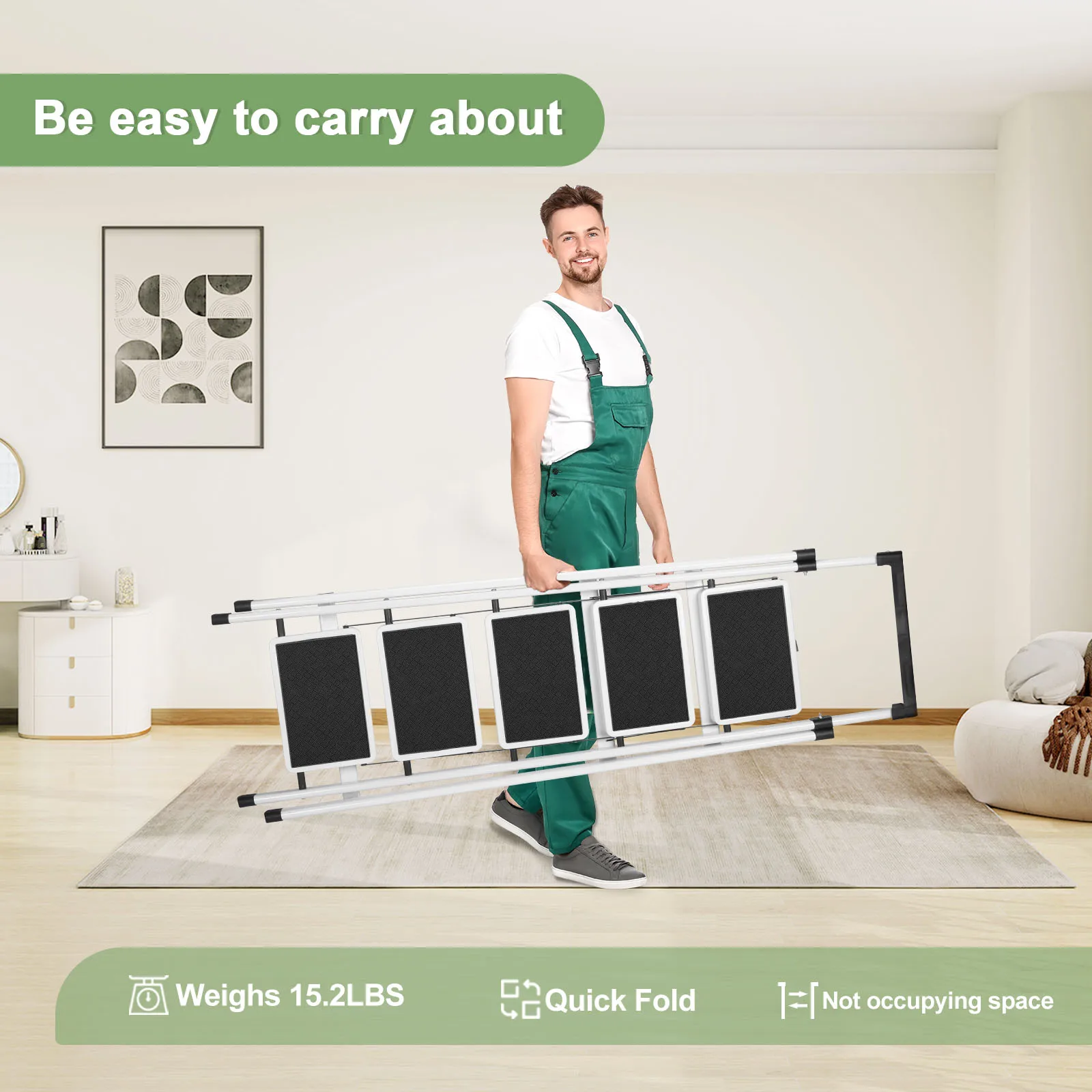 سلم متدرج، مقعد قابل للطي، مقعد سلم عالي التحمل مع دواسة واسعة ودرابزين، سلم متدرج مضاد للانزلاق مع قبضة يد #6