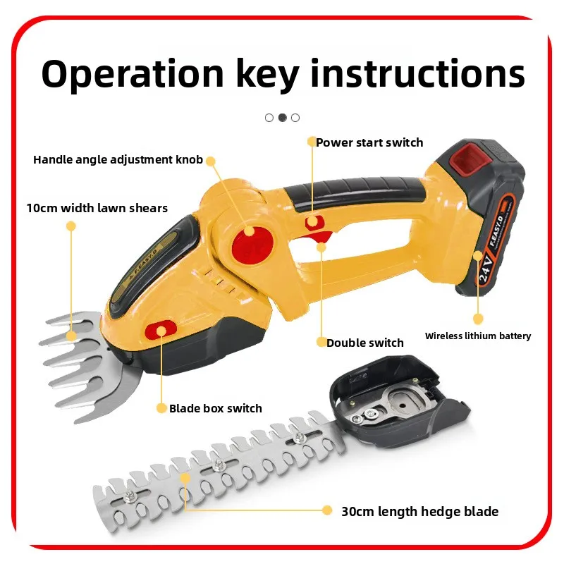 Electric Dual-Purpose Rechargeable Hedge Trimmer & Lawn Mower One-Hand Lithium Battery Powered FL-001 L11